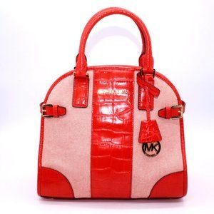 Michael Kors Bowling SATCHEL Shoulder Bag Purse Red Embossed Leather
